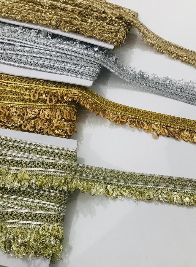 ANIDA Saree Border Golden lace Traditional Indian Lace Trim Silver lace Decorative Metallic Sequin Trim, Dupatta, Kurti, Dress, lehgha KIREN LACE, DIY etc 9 Meter Packing Colour (PAL Mate) - Image 4